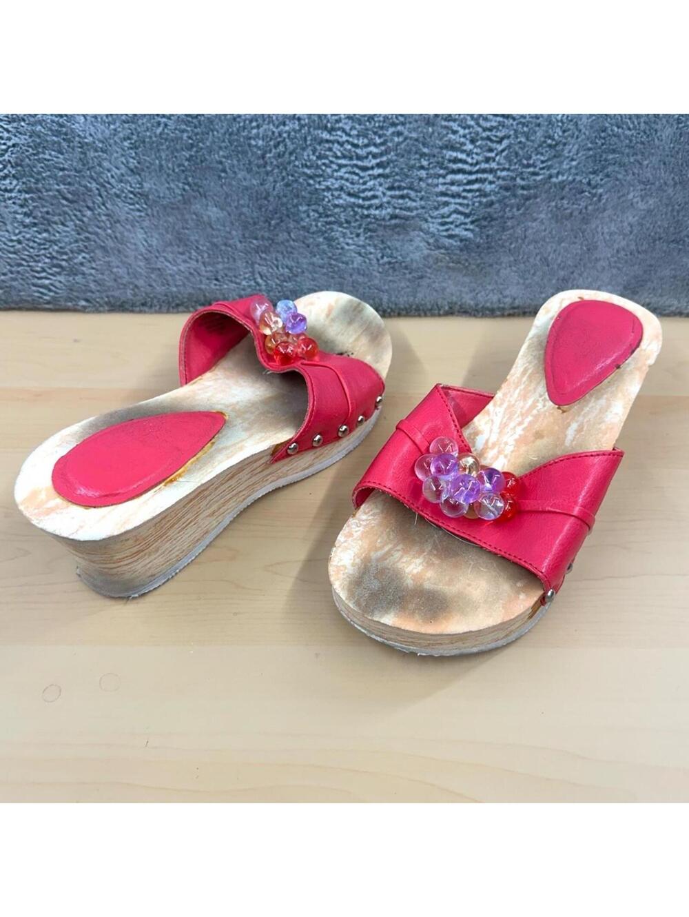 Hot Pink Y2K Wedge Sandals with Crystal Bead Accents